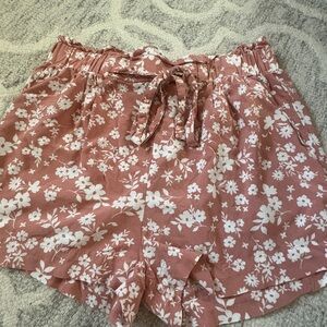 Ambiance Apparel Floral Shorts Womens L Elastic Waist Tie Boho Summer